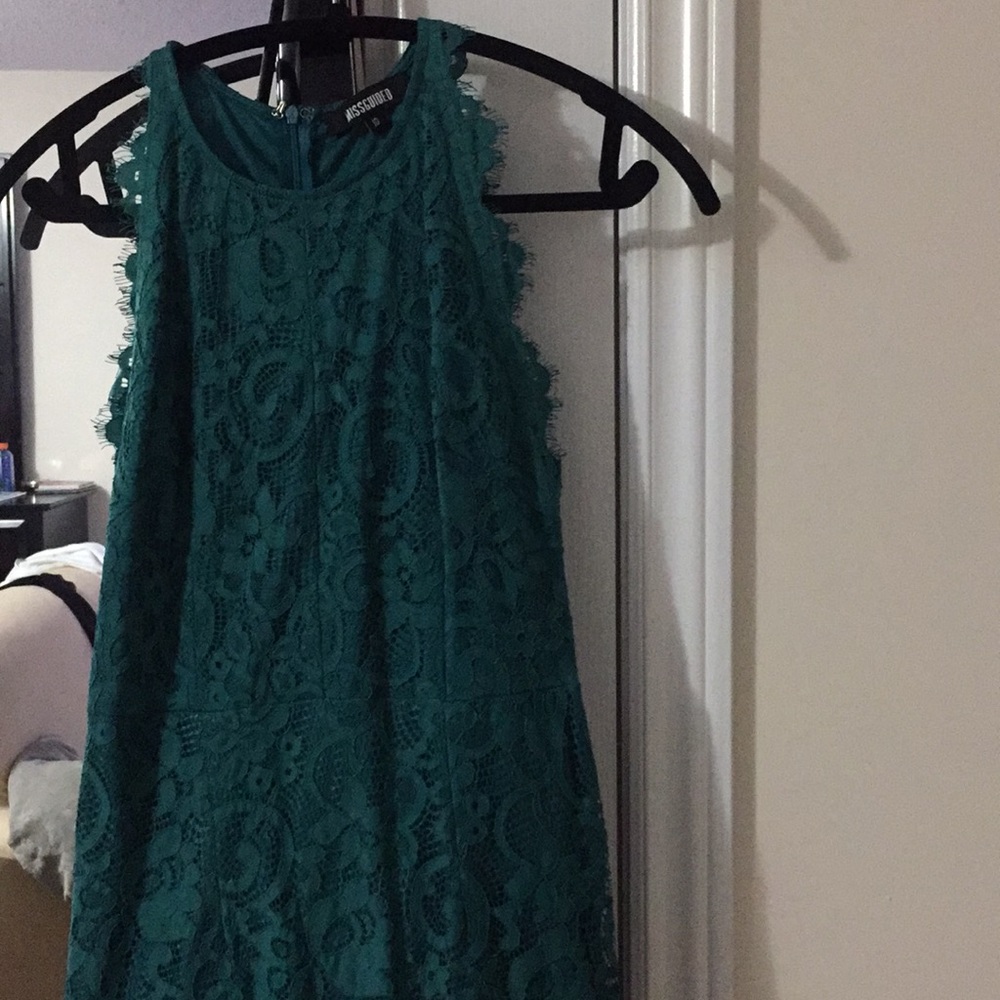 Missguided Green Lace pattern dress size uk 10